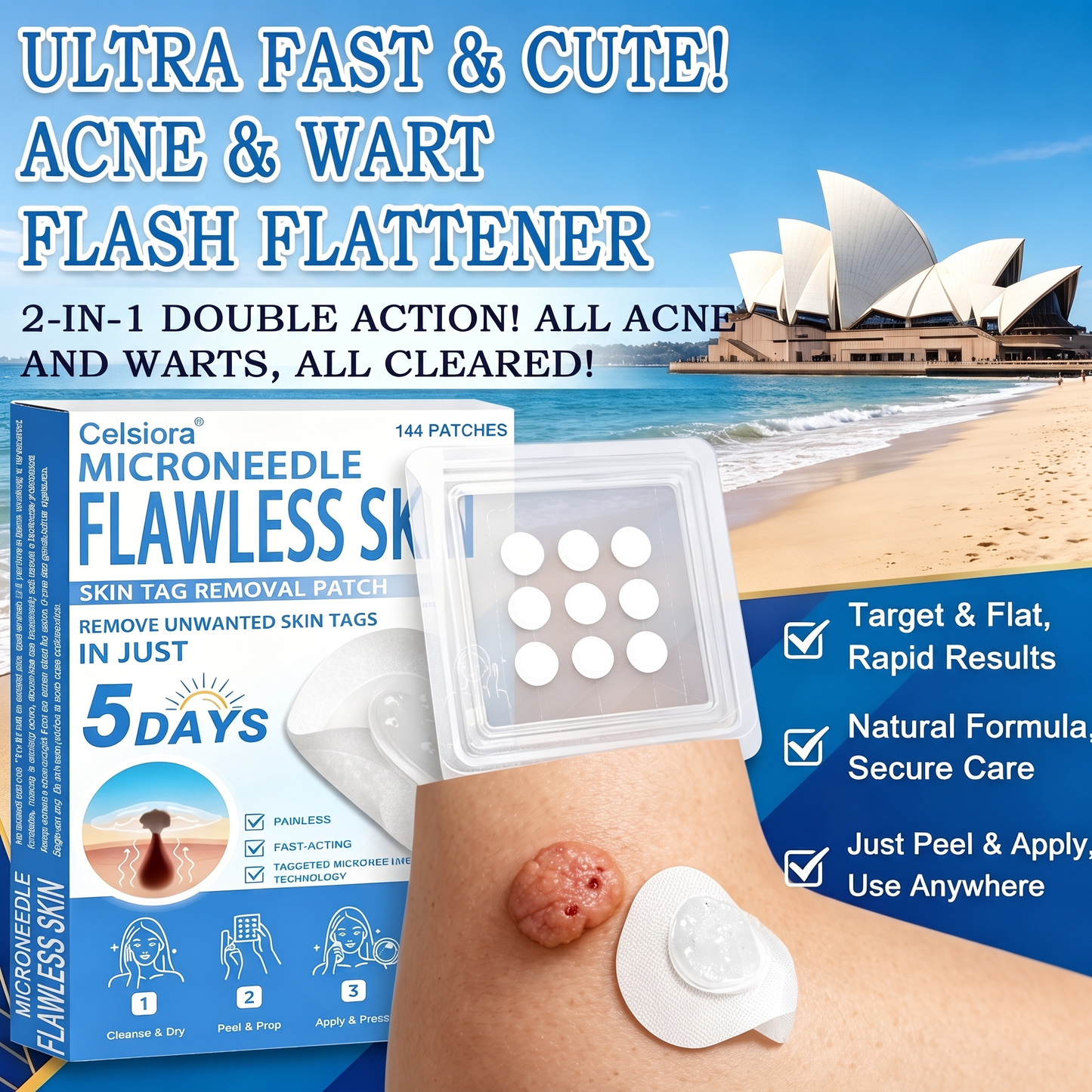 🍀 Celsiora® 2-in-1 Microneedle & Hydrocolloid Patch | Raised Moles,Acne,  Flat Warts & Skin Tags Remover | Improves Wrinkles, Blemishes & Scars | Invisible Pimple Patches for Face & Body (Copy)