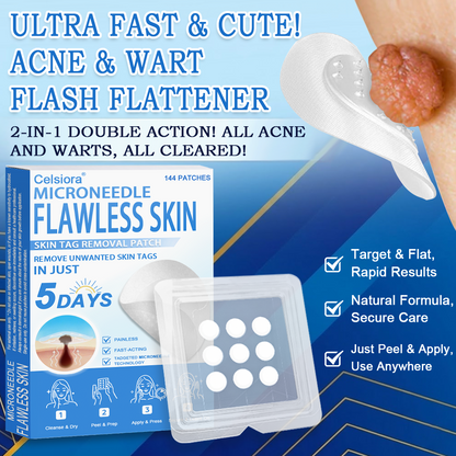 👩‍⚕️Celsiora® 2-in-1 Microneedle & Hydrocolloid Patch | Raised Moles,Acne,  Flat Warts & Skin Tags Remover | Improves Wrinkles, Blemishes & Scars | Invisible Pimple Patches for Face & Body