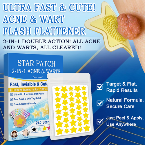 🌟Celsiora® 2-in-1 Microneedle & Hydrocolloid Star Patch | Flat Warts & Skin Tags Remover Acne, Raised Moles | 6 Colors Pimple Patch for Face & Neck | Invisible Star Zit Stickers | 240 Count 🌟