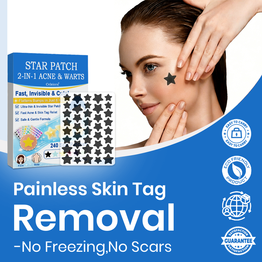 🌟Celsiora® 2-in-1 Microneedle & Hydrocolloid Star Patch | Flat Warts & Skin Tags Remover Acne, Raised Moles | 6 Colors Pimple Patch for Face & Neck | Invisible Star Zit Stickers | 240 Count 🌟