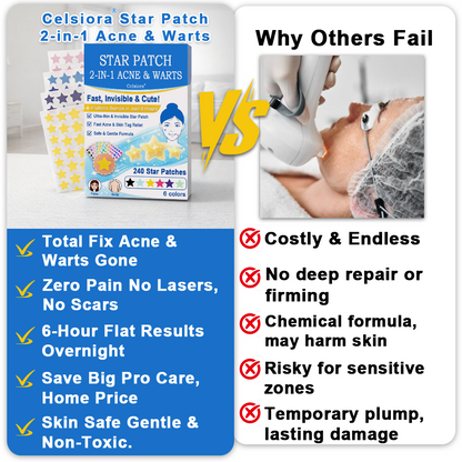 🌟Celsiora® 2-in-1 Microneedle & Hydrocolloid Star Patch | Flat Warts & Skin Tags Remover Acne, Raised Moles | 6 Colors Pimple Patch for Face & Neck | Invisible Star Zit Stickers | 240 Count 🌟