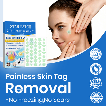 🌟Celsiora® 2-in-1 Microneedle & Hydrocolloid Star Patch | Flat Warts & Skin Tags Remover Acne, Raised Moles | 6 Colors Pimple Patch for Face & Neck | Invisible Star Zit Stickers | 240 Count 🌟