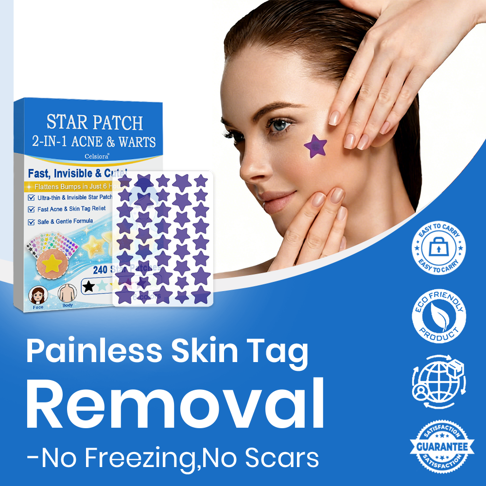 🌟Celsiora® 2-in-1 Microneedle & Hydrocolloid Star Patch | Flat Warts & Skin Tags Remover Acne, Raised Moles | 6 Colors Pimple Patch for Face & Neck | Invisible Star Zit Stickers | 240 Count 🌟